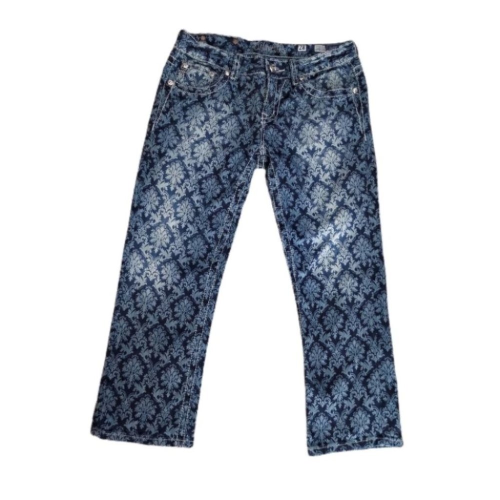 Miss Me Damask Navy Cuffed Capri Jeans 28